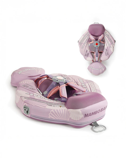 Mambobaby Chest Float Swimming Tube-Air Free Foam Design with 5 Point Safety Harness & 3 Swim Modes, UPF 50+ Detachable 3D Canopy-Seashell-Pink