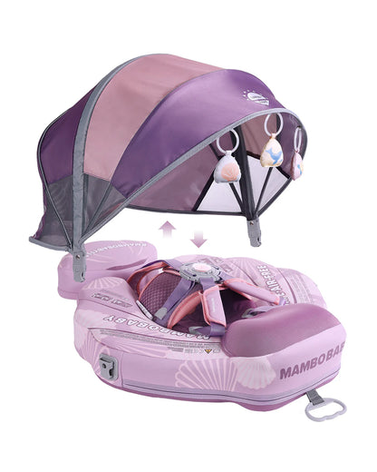 Mambobaby Chest Float Swimming Tube-Air Free Foam Design with 5 Point Safety Harness & 3 Swim Modes, UPF 50+ Detachable 3D Canopy-Upto 18 kg Baby Weight-Seashell-Pink