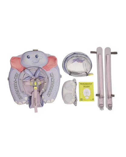 Mambobaby Chest Float Swimming Tube-Air Free Foam Design with 5 Point Safety Harness & 3 Swim Modes, UPF 50+ Detachable 3D Canopy-Convertible Front Carry Belt-Upto 18 kg Baby Weight-Mama Elephant-Blue