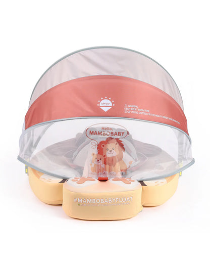 Mambobaby Chest Float Swimming Tube-Air Free Foam Design with 5 Point Safety Harness & 3 Swim Modes, UPF 50+ Detachable 3D Canopy-Convertible Front Carry Belt-Upto 18 kg Baby Weight-Papa Lion-Yellow