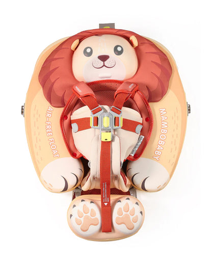 Mambobaby Chest Float Swimming Tube-Air Free Foam Design with 5 Point Safety Harness & 3 Swim Modes, UPF 50+ Detachable 3D Canopy-Convertible Front Carry Belt-Upto 18 kg Baby Weight-Papa Lion-Yellow
