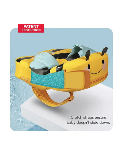 Mambobaby Swimming Waist Float-Air Free Foam Design with Crotch Strap & Double Lock Mechanism with UPF 50+ Detachable 3D Canopy-Upto 18 kg Baby Weight-Bee-Yellow