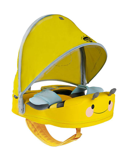 Mambobaby Swimming Waist Float-Air Free Foam Design with Crotch Strap & Double Lock Mechanism with UPF 50+ Detachable 3D Canopy-Upto 18 kg Baby Weight-Bee-Yellow