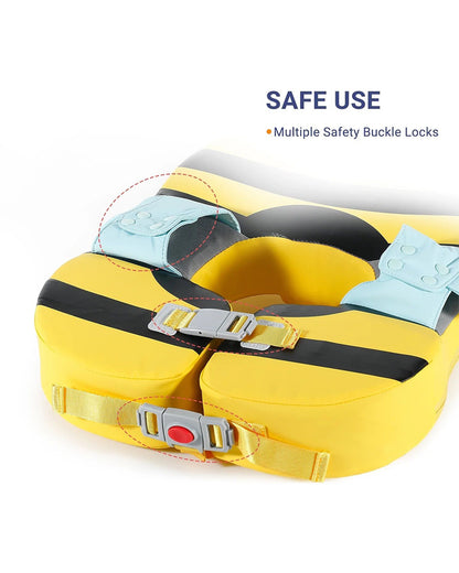 Mambobaby Swimming Waist Float-Air Free Foam Design with Crotch Strap & Double Lock Mechanism with UPF 50+ Detachable 3D Canopy-Upto 18 kg Baby Weight-Bee-Yellow