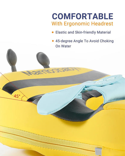Mambobaby Swimming Waist Float-Air Free Foam Design with Crotch Strap & Double Lock Mechanism with UPF 50+ Detachable 3D Canopy-Upto 18 kg Baby Weight-Bee-Yellow