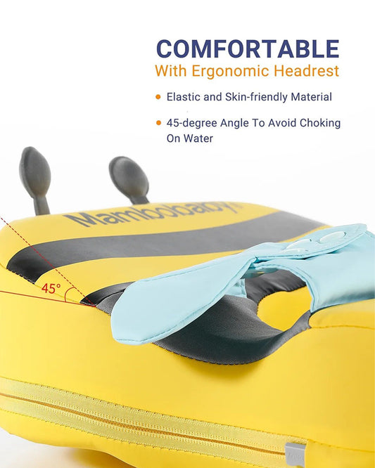 Mambobaby Swimming Waist Float-Air Free Foam Design with Crotch Strap & Double Lock Mechanism with UPF 50+ Detachable 3D Canopy-Upto 18 kg Baby Weight-Bee-Yellow