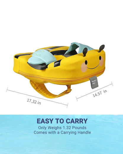 Mambobaby Swimming Waist Float-Air Free Foam Design with Crotch Strap & Double Lock Mechanism with UPF 50+ Detachable 3D Canopy-Upto 18 kg Baby Weight-Bee-Yellow