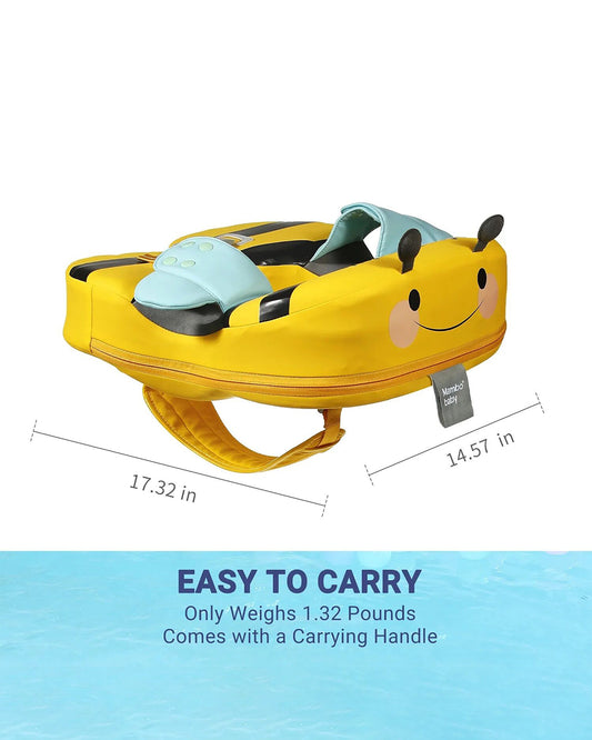 Mambobaby Swimming Waist Float-Air Free Foam Design with Crotch Strap & Double Lock Mechanism with UPF 50+ Detachable 3D Canopy-Upto 18 kg Baby Weight-Bee-Yellow