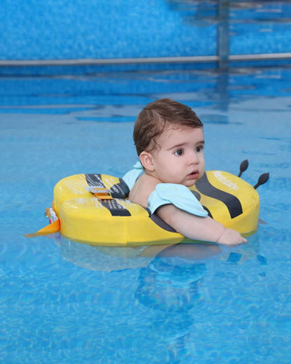 Mambobaby Swimming Waist Float-Air Free Foam Design with Crotch Strap & Double Lock Mechanism with UPF 50+ Detachable 3D Canopy-Upto 18 kg Baby Weight-Bee-Yellow