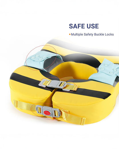 Mambobaby Swimming Waist Float-Air Free Foam Design with Crotch Strap & Double Lock Mechanism with UPF 50+ Detachable 3D Canopy-Upto 18 kg Baby Weight-Bee-Yellow