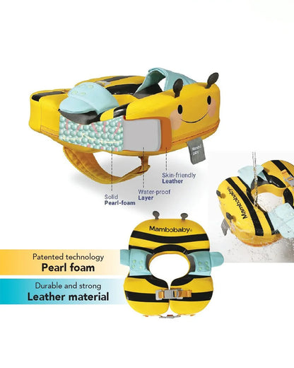 Mambobaby Swimming Waist Float-Air Free Foam Design with Crotch Strap & Double Lock Mechanism with UPF 50+ Detachable 3D Canopy-Upto 18 kg Baby Weight-Bee-Yellow