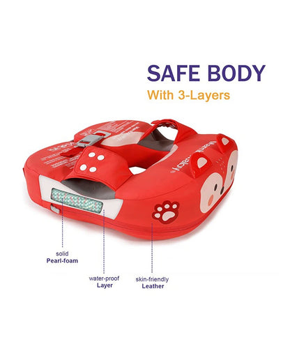 Mambobaby Swimming Waist Float-Air Free Foam Design with Crotch Strap & Double Lock Mechanism-Fox-Red