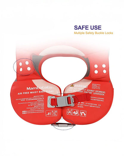 Mambobaby Swimming Waist Float-Air Free Foam Design with Crotch Strap & Double Lock Mechanism-Fox-Red