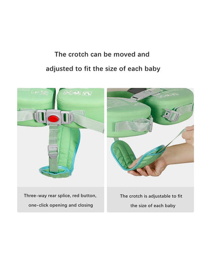 Mambobaby Swimming Waist Float-Air Free Foam Design with Crotch Strap & Double Lock Mechanism-Upto 18 kg Baby Weight-Frogs-Green