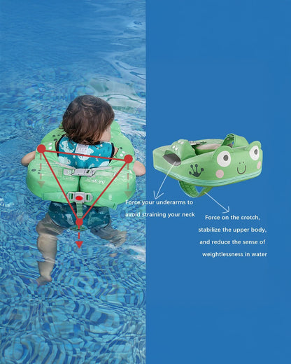 Mambobaby Swimming Waist Float-Air Free Foam Design with Crotch Strap & Double Lock Mechanism-Upto 18 kg Baby Weight-Frogs-Green