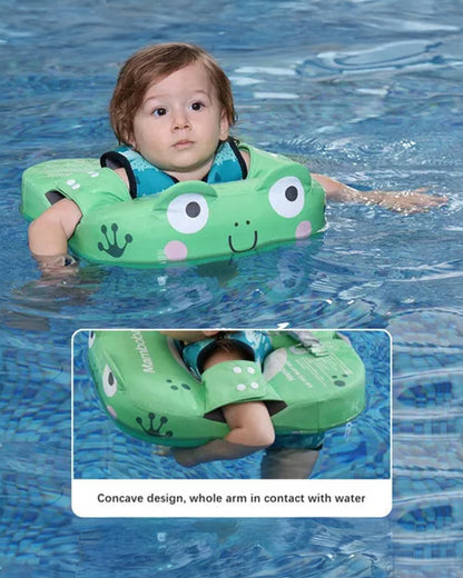 Mambobaby Swimming Waist Float-Air Free Foam Design with Crotch Strap & Double Lock Mechanism-Upto 18 kg Baby Weight-Frogs-Green