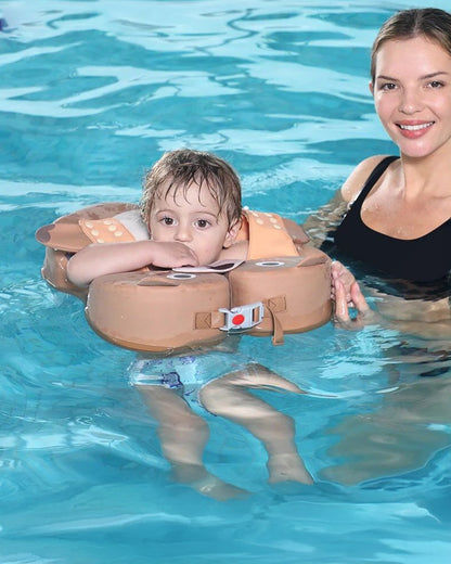 Mambobaby Swimming Waist Float-Air Free Foam Design with Crotch Strap & Double Lock Mechanism-Upto 18 kg Baby Weight-Bear-Brown