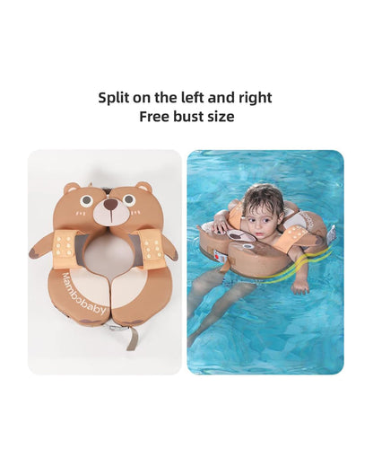Mambobaby Swimming Waist Float-Air Free Foam Design with Crotch Strap & Double Lock Mechanism-Upto 18 kg Baby Weight-Bear-Brown