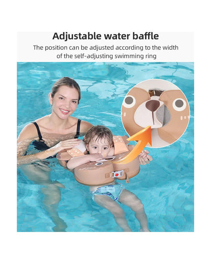 Mambobaby Swimming Waist Float-Air Free Foam Design with Crotch Strap & Double Lock Mechanism-Upto 18 kg Baby Weight-Bear-Brown