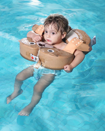 Mambobaby Swimming Waist Float-Air Free Foam Design with Crotch Strap & Double Lock Mechanism-Upto 18 kg Baby Weight-Bear-Brown