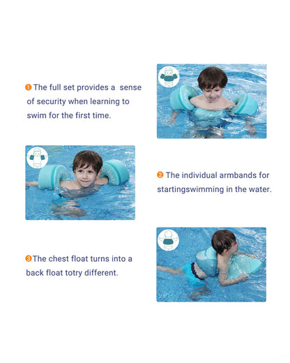 Mambobaby Swimming Armbands-Air Free Foam Design with Safety Lock Buckle & 3 Swim Modes-Detachable Chest Support-For 3 to 8Y-Whale-Green