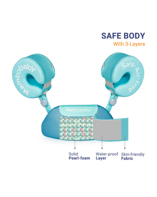 Mambobaby Swimming Armbands-Air Free Foam Design with Safety Lock Buckle & 3 Swim Modes-Detachable Chest Support-Whale-Green
