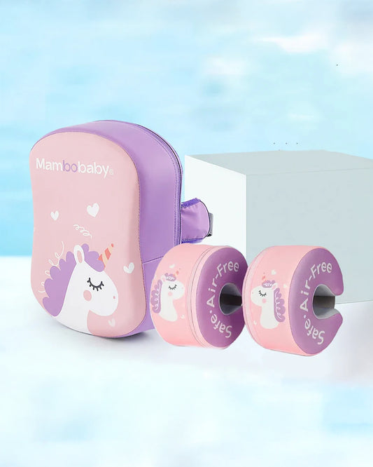 Mambobaby Swimming Armbands-Air Free Foam Design with Safety Lock Buckle & 3 Swim Modes-Detachable Chest Support-For 3 to 8Y-Unicorn-Pink