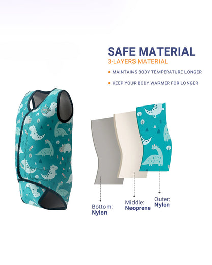 Mambobaby Nylon Thermal Wetsuit-Swimsuit-Keeps Baby Warm With 3 Layer Insulation & Quick Dry Fabric-Velcro Fastening-Dinosaur-Green-For Infants