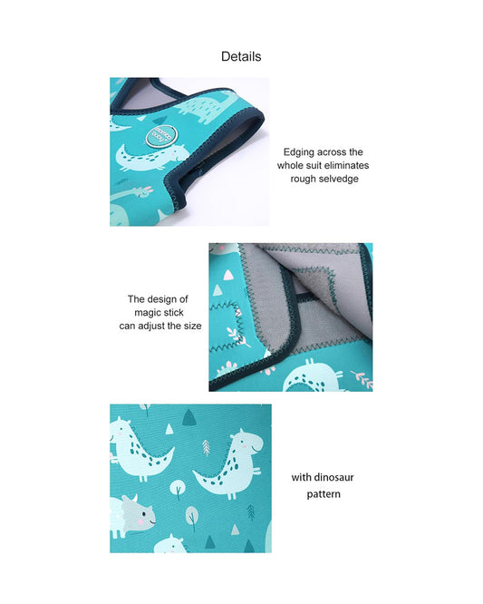 Mambobaby Nylon Thermal Wetsuit-Swimsuit-Keeps Baby Warm With 3 Layer Insulation & Quick Dry Fabric-Velcro Fastening-Dinosaur-Green-For Infants