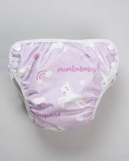 Mambobaby Reusable Swimming Diaper Pants-3D Comfort Fit with Adjustable Waist, Breathable Fabric & Leakproof Design-Unicorn-Pink