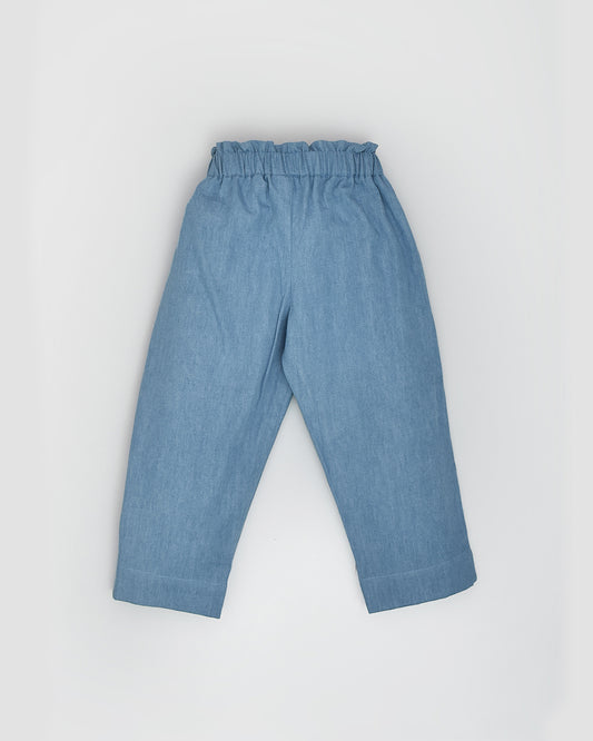 La dee da Blue Top & Pants-Embellished-Denim-For Infants