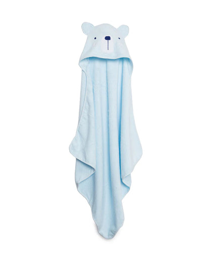 Kicks & Crawl Hooded Baby Bath Towel-100% Terry Cotton-Light Blue-Snowy Bear