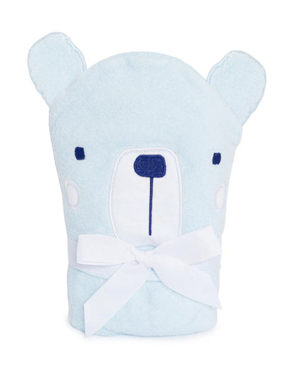Kicks & Crawl Hooded Baby Bath Towel-100% Terry Cotton-Light Blue-Snowy Bear