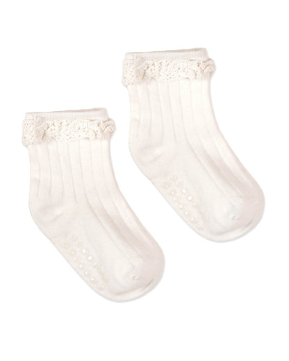 Kicks & Crawl White & Pastel Pink Socks-Solid-Cotton-Pack of 2-For Infants