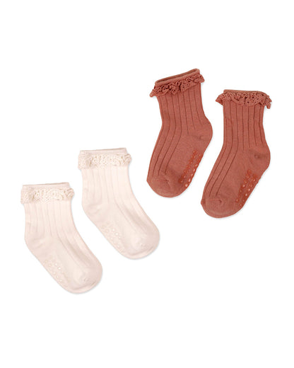 Kicks & Crawl White & Pastel Pink Socks-Solid-Cotton-Pack of 2-For Infants