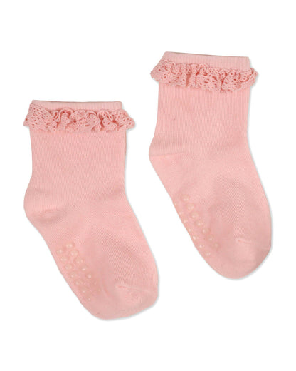 Kicks & Crawl White & Maroon Socks-Solid-Cotton-Pack of 2-For Infants