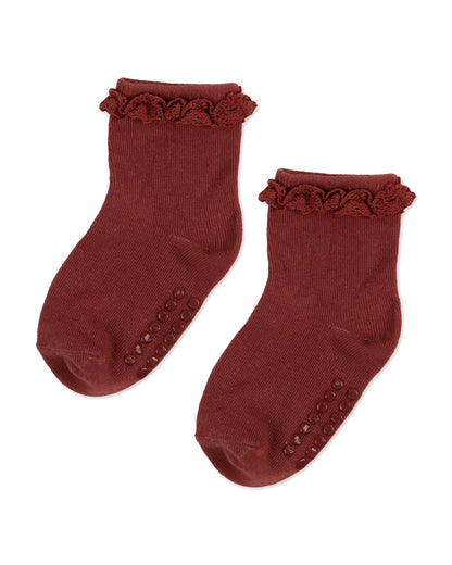 Kicks & Crawl White & Maroon Socks-Solid-Cotton-Pack of 2-For Infants