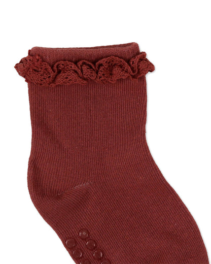 Kicks & Crawl White & Maroon Socks-Solid-Cotton-Pack of 2-For Infants