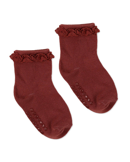 Kicks & Crawl White & Maroon Socks-Solid-Cotton-Pack of 2-For Infants