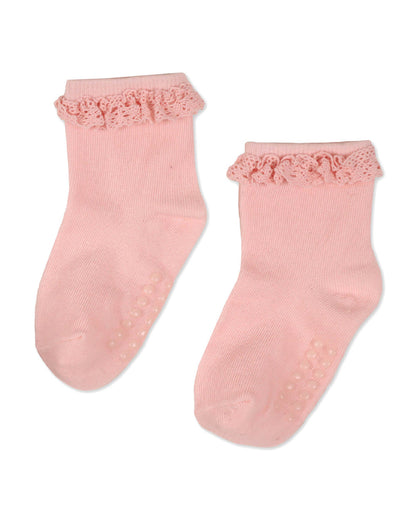 Kicks & Crawl White & Maroon Socks-Solid-Cotton-Pack of 2-For Infants