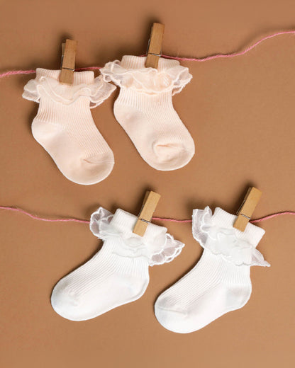 Kicks & Crawl Skin & White Socks-Solid-Cotton-Pack of 2-For Infants