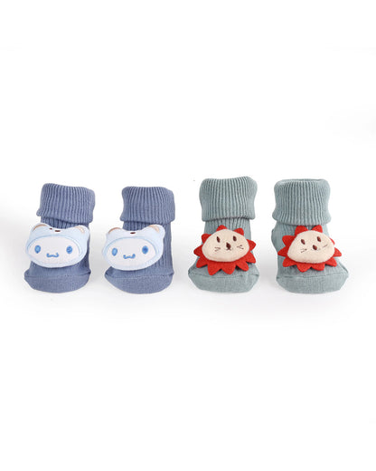 Kicks & Crawl Blue & Sage Green Socks-Safari Pals-Cotton-Pack of 2-For Infants