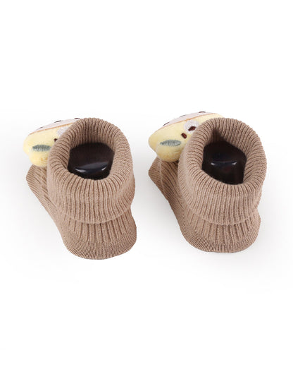 Kicks & Crawl Yellow & Beige Socks-Bear Buddy-Cotton-Pack of 2-For Infants