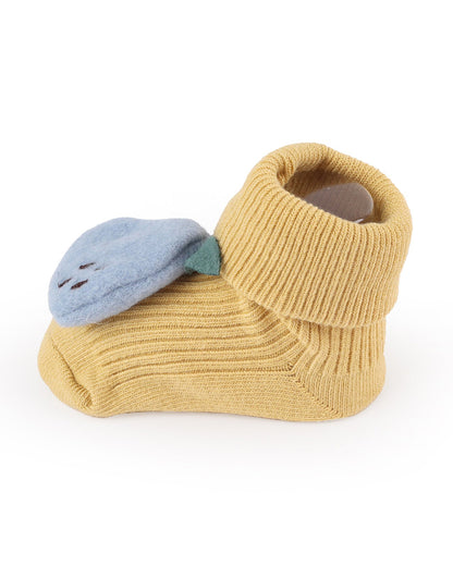 Kicks & Crawl Yellow & Beige Socks-Bear Buddy-Cotton-Pack of 2-For Infants