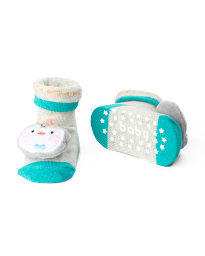 Kicks & Crawl Light Grey & Beige Socks-Wiggly Friends-Cotton-Pack of 2-For Infants