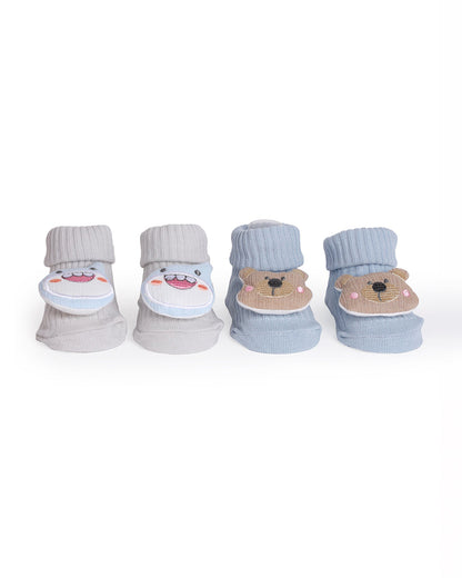 Kicks & Crawl Blue & Off White Socks-Cuddle Puffs-Cotton-Pack of 2-For Infants