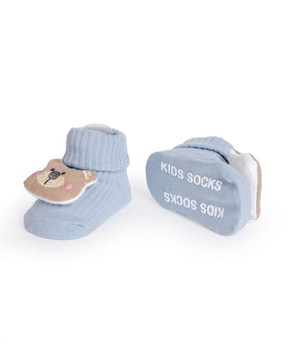 Kicks & Crawl Blue & Off White Socks-Cuddle Puffs-Cotton-Pack of 2-For Infants