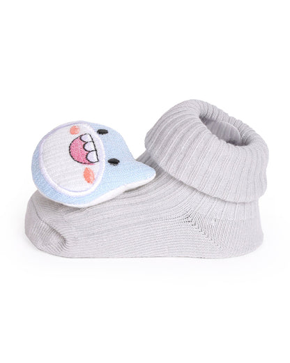 Kicks & Crawl Blue & Off White Socks-Cuddle Puffs-Cotton-Pack of 2-For Infants