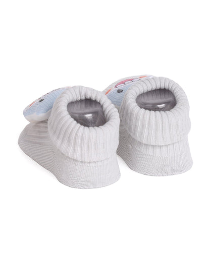 Kicks & Crawl Blue & Off White Socks-Cuddle Puffs-Cotton-Pack of 2-For Infants