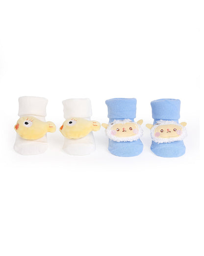Kicks & Crawl Blue & Off White Socks-Squishy Fishy-Cotton-Pack of 2-For Infants